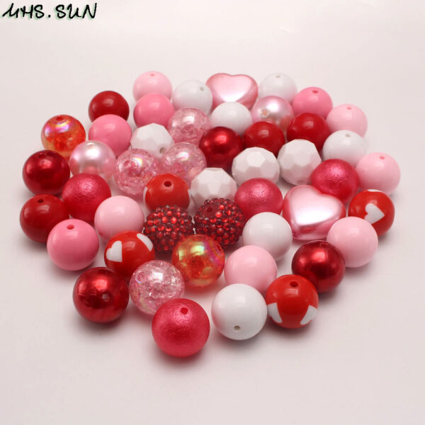 Wholesale 50pcs/pack Light Pink Love Heart Valentine's Day 20MM Acrylic Mixed Color Beads Bubblegum Beads