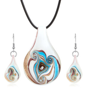 Leather cord necklace set blue