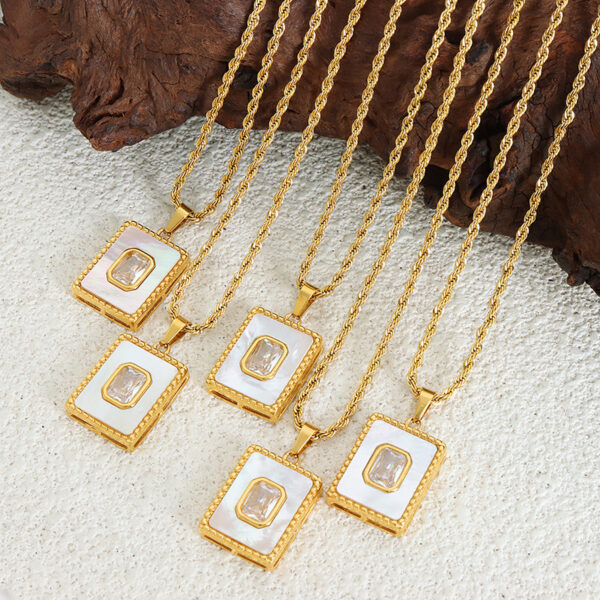 O1CN01BaT3kJ1mmDbegEi6B_2214570934996-0-cib Wholesale Stainless Steel Twist Pendant Square White Shell 18K Gold Plated Necklace