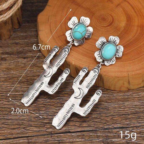 Wholesale Lotus Leaf Alloy Flower Desert Cactus Flower Turquoise Earrings