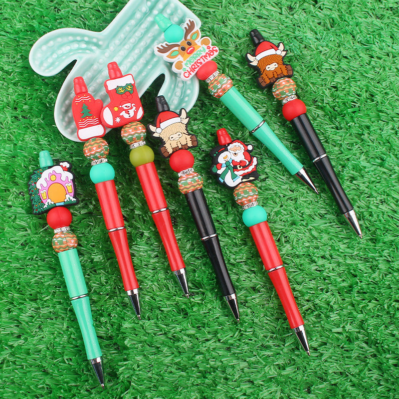 Wholesale Beaded Pens Creative Christmas Series Silicone Beads Colorful Plastic Ballint Pens