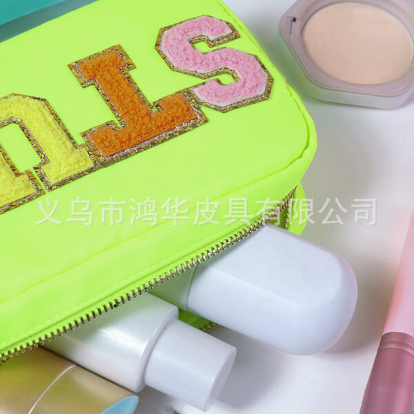 Wholesale Waterproof Embroidered Letters Nylon Cosmetic Bag