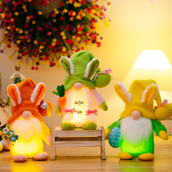 Wholesale Easter Illuminated Faceless Doll with Rabbit Ears, Holding Colored Eggs, Dwarf Polyester Doll Decorations