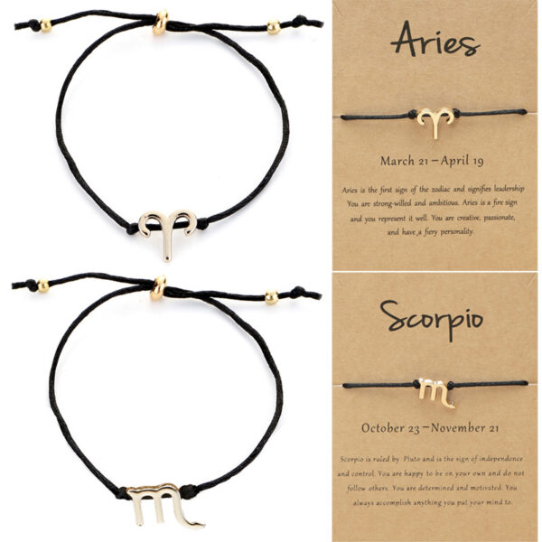 Wholesale Twelve Constellation Adjustable Black Cord Bracelet