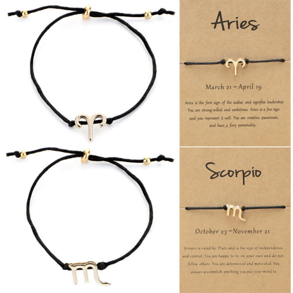 Wholesale Twelve Constellation Adjustable Black Cord Bracelet