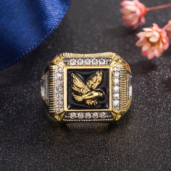 Wholesale Gold Plated Zircon Eagle Men’s Copper Rings