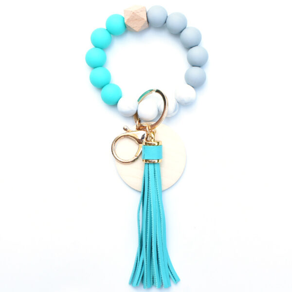 Wholesale Silicone Tassel Wooden Beads Wrist Keychain
