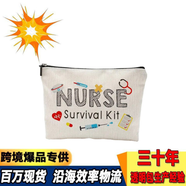 Wholesale Cotton and Linen Nurse Letter Print Storage Waterproof Linen Cosmetic Bag