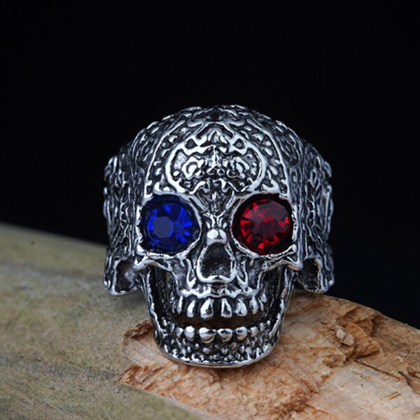 Wholesale Crystal Color Eyes Skull Open Adjustable Ring