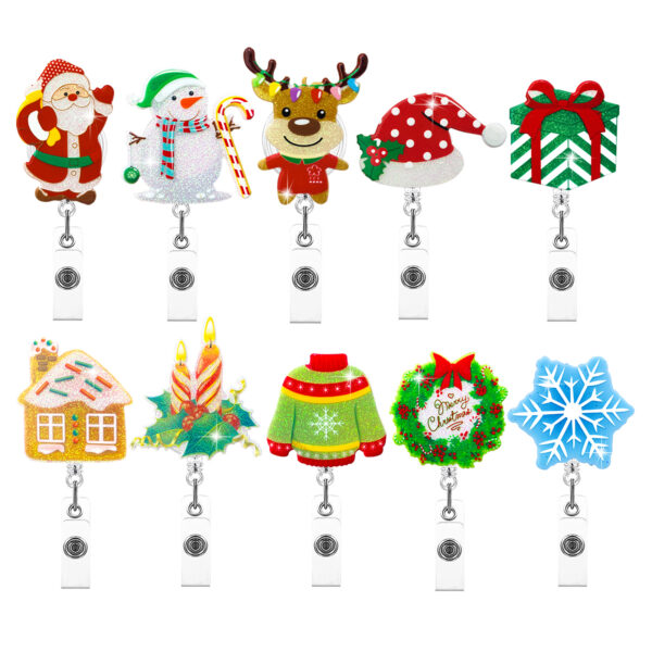 Wholesale Christmas Santa Claus Sparkling Pink Snowman Elk Flower Ring Acrylic Emblem Scroll Retractable Keychain