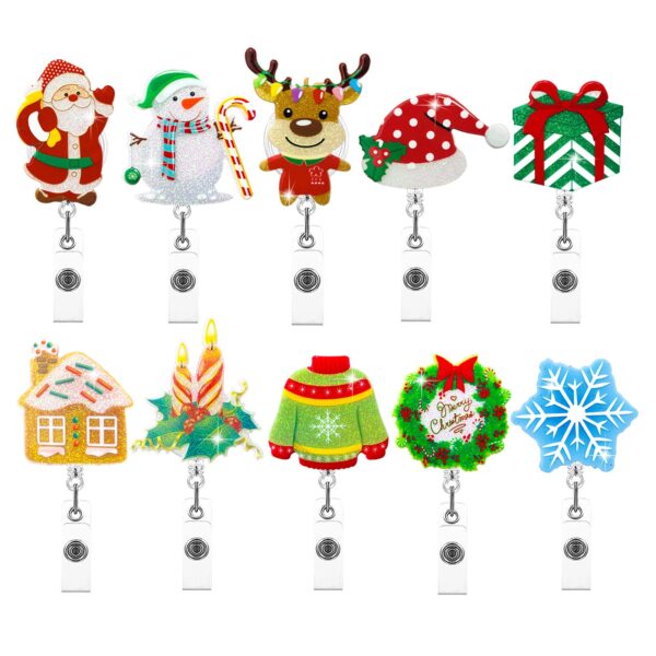 Wholesale Christmas Santa Claus Sparkling Pink Snowman Elk Flower Ring Acrylic Emblem Scroll Retractable Keychain