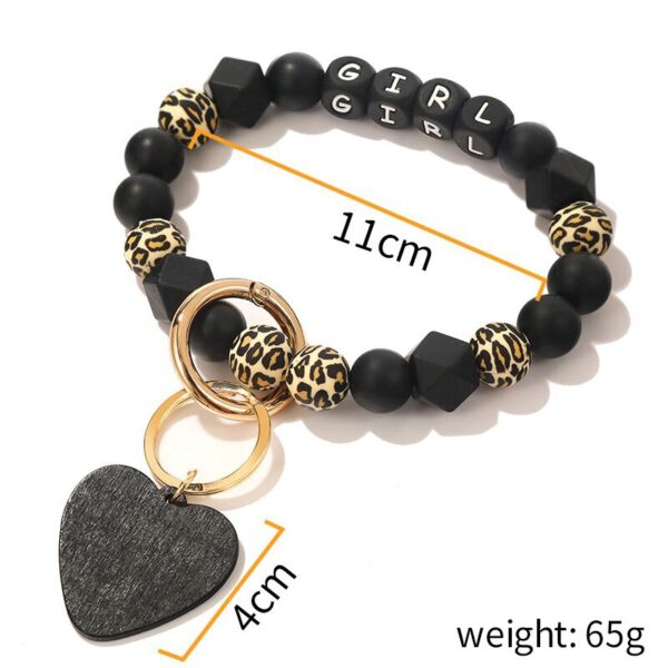 Wholesale Black Heart Leopard Pattern Silicone Beaded Wrist Key Chain