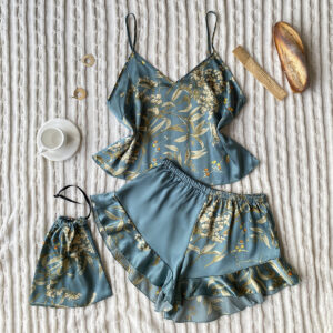 Wholesale Simulation Silk Printed Pajama Two-piece Set