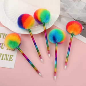 Wholesale Rainbow Fur Ball Plastic Ballpoint Pen