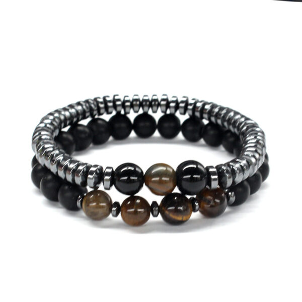 Wholesale Simple Black Stone Map Stone Frosted Stone Combination Beaded Bracelet for Men