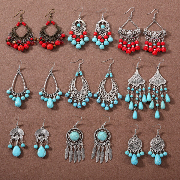 Wholesale Bohemian Tassel Turquoise Vintage Earrings