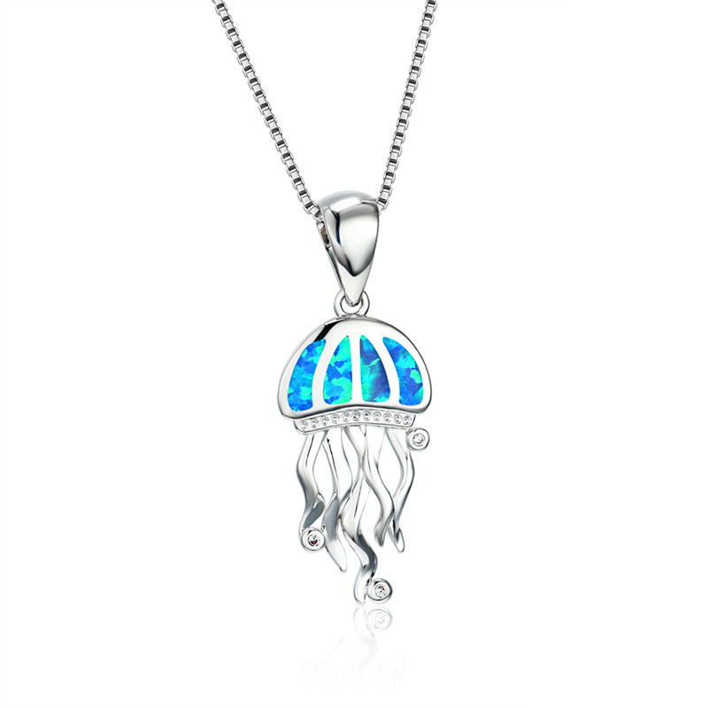 Wholesale wish AliExpress Cross Border ins Platinum Jellyfish Blue Aobao Necklace Women's Creative Trendy Mini Clavicle Chain Necklace Chain