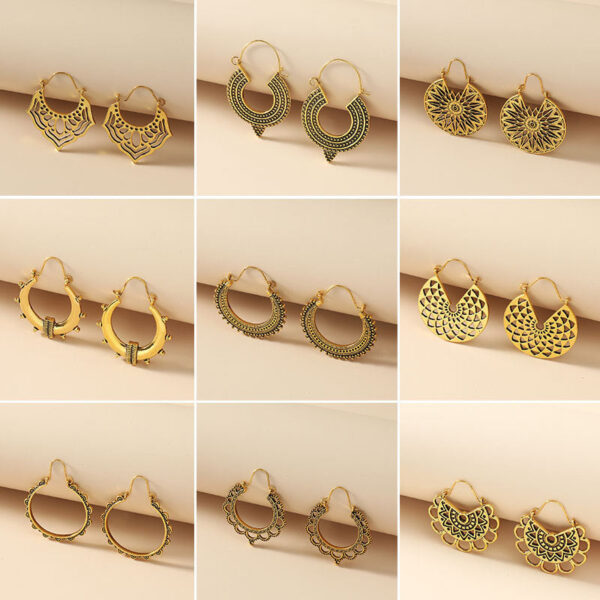 Wholesale Hollow Carved Alloy Irregular Circular Earrings