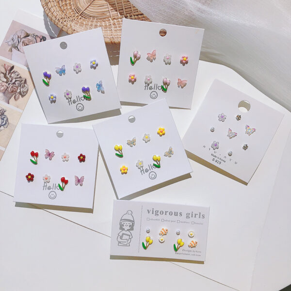 Wholesale Silver Needle 925 Color Tulip Butterfly Earrings Set