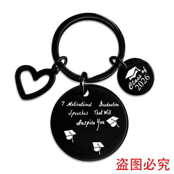 Wholesale Graduation Season Gift Lettering Stainless Steel Round Card Heart Keychain