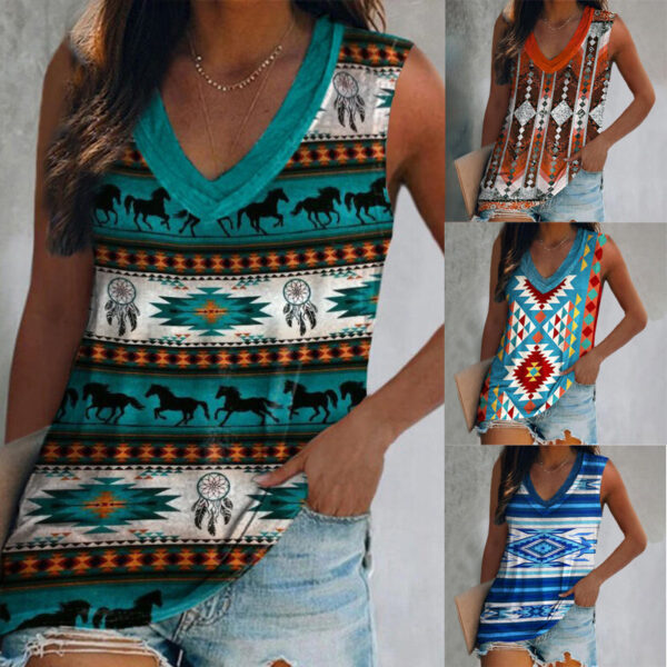 Wholesale Retro 3D Printed V-neck Loose Polyester Vest