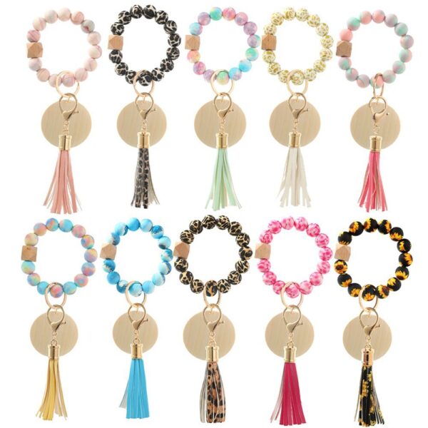 Wholesale Leopard Print Silicone Beaded Wrist Keychain