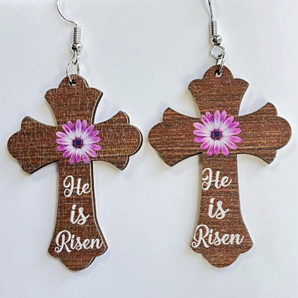 Wholesale Easter Mushroom Cross Rabbit Egg Wooden Earrings