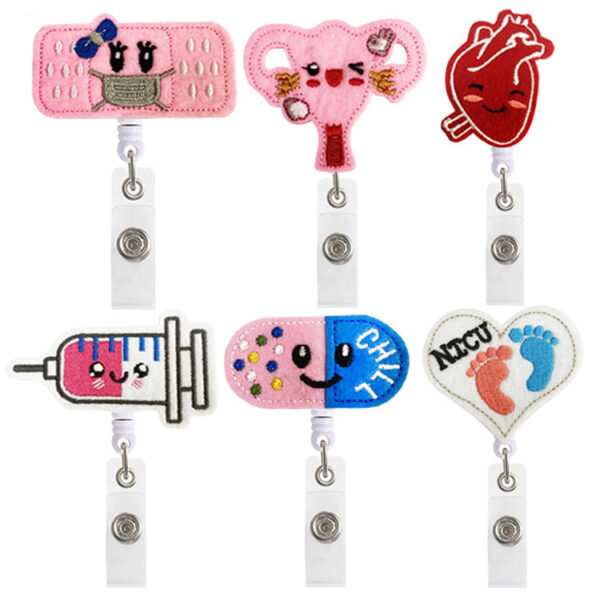 Wholesale Badge Reels ABS Embroidered Felt Cloth Nurse Doctor Retractable Keychain