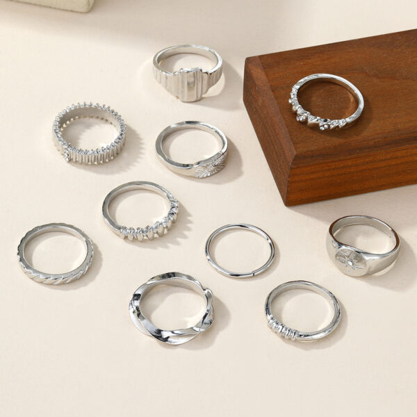 Wholesale New Zinc Alloy Diamond 10 Pieces Ring Set