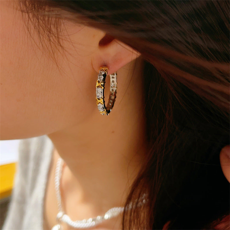Wholesale Gold and Sier Contrasting Zircon Earrings