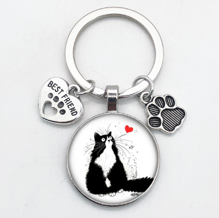 O1CN01BzbM8P1hoRS64fvwj_2216197114324-0-cib Wholesale Love Cat Pet Footprints Dog Glass Convex Round Metal Keychains