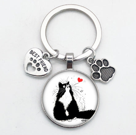 O1CN01BzbM8P1hoRS64fvwj__2216197114324-0-cib Wholesale Love Cat Pet Footprints Dog Glass Convex Round Metal Keychains