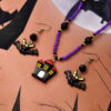Wholesale Halloween Rice Beads Dark Castle Bat Earrings Necklace Set