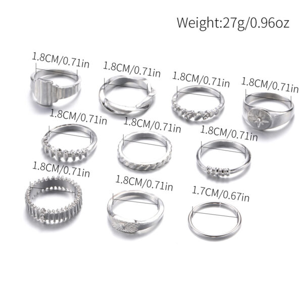 Wholesale New Zinc Alloy Diamond 10 Pieces Ring Set