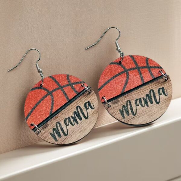 Wholesale Mother's Day Basketball Wooden Round Earrings