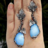 Wholesale Metal Grapevine Leaf Inlaid Drop Shaped Opal Alloy Earrings