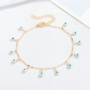 Gold Round White and Blue Eyesed anklet