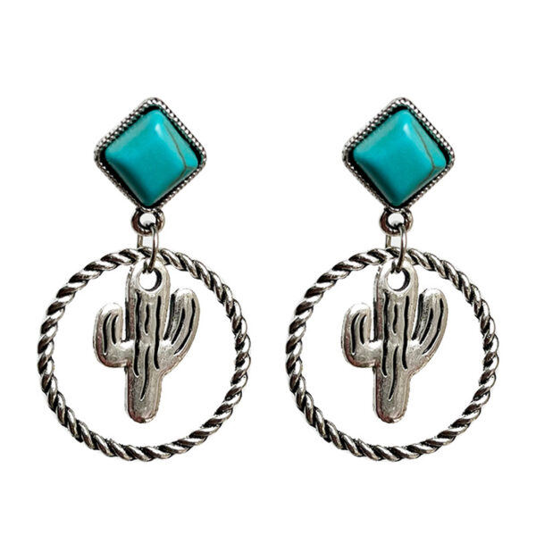 Wholesale Western Style Cactus Sunflower Alloy Turquoise Earrings