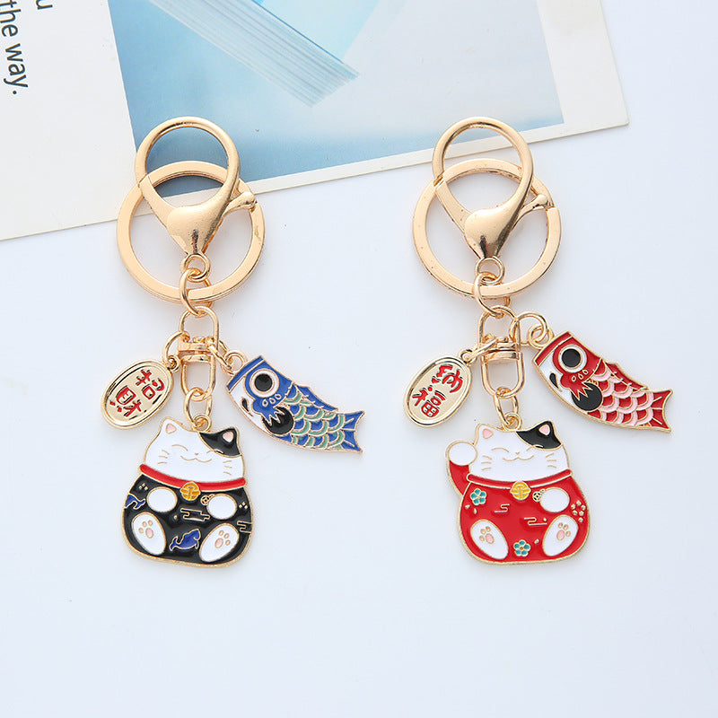 Wholesale Japanese Lucky Cat ip Oil Alloy Keychains