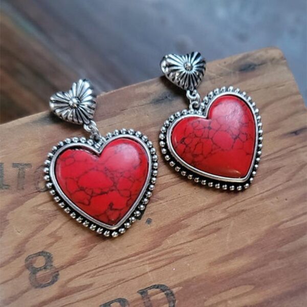 Wholesale Western Style Heart Red Turquoise Earrings