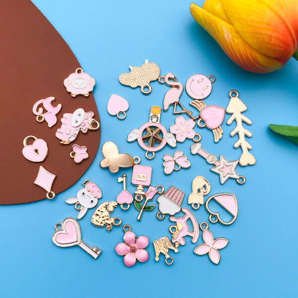 Wholesale Dripping Oil Girl Heart Pink Cartoon Cute Alloy DIY Necklace Bracelet Pendant