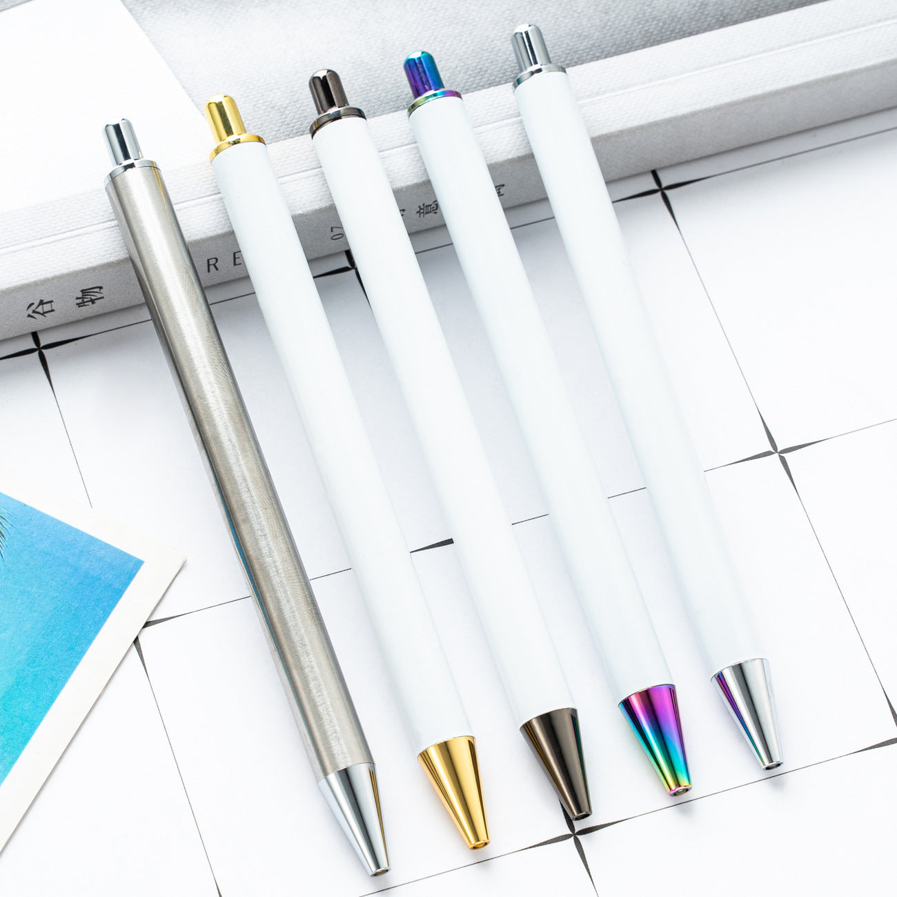 Wholesale Heat Transfer Push Metal Crystal Sticker Pen Push White Ballint Pen