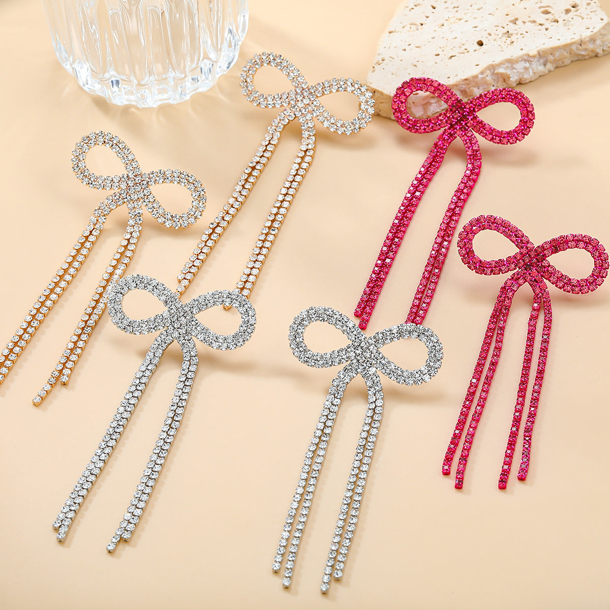 Wholesale Ser Flash Claw Chain Bow Tassel Earrings