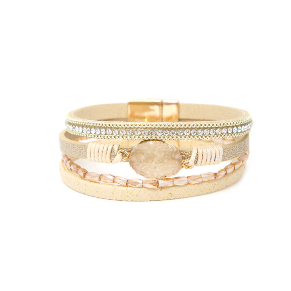 Wholesale Crystal Studded Vintage Ethnic Style Beaded Leather Bracelet