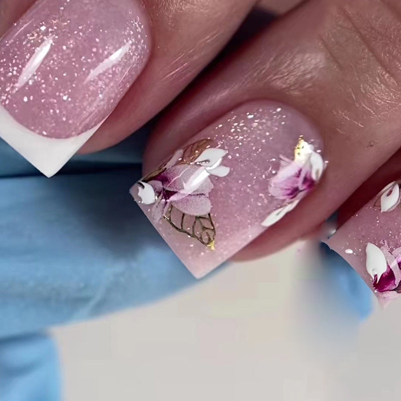 Wholesale Glitter Medium Length Floral Nail Stickers