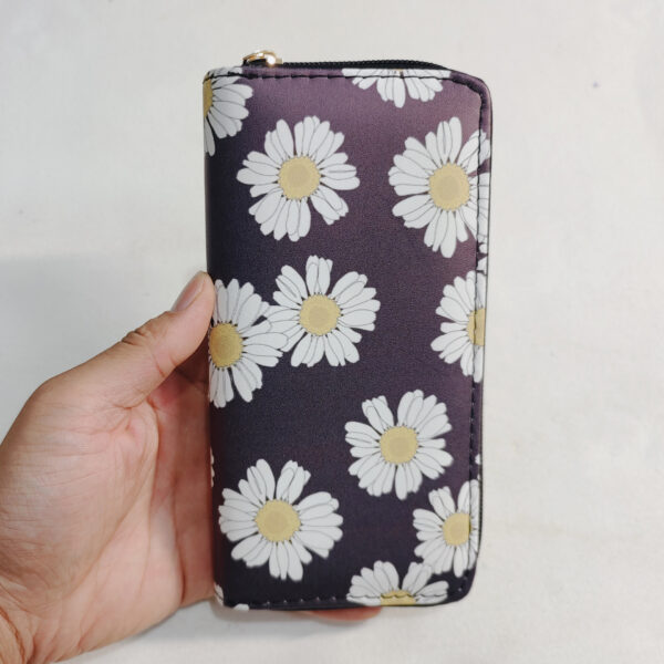 Wholesale Sunflower Long PU Zipper Printed Wallet
