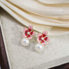 Wholesale Drip Oil Flower Pearls Enamel Pink Blue Petals Alloy Earrings