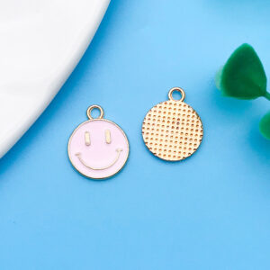 1 piece 11.5x14mm oil dripping pink round smiley face-13963-0.6g