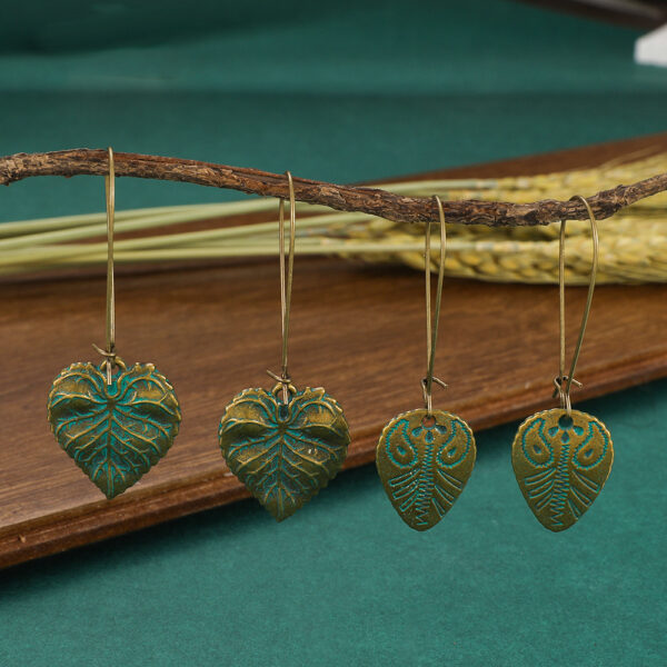 Wholesale Green Textured Leaves Reticulate Veined Leaves Alloy Earrings