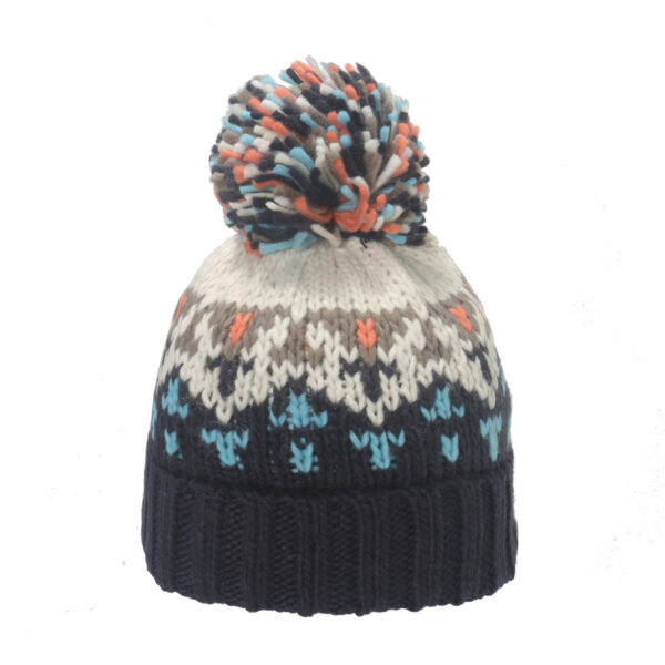 Wholesale 2023 Autumn and Winter New Warm Acrylic Knitted Hat Mixed Color Geometric Rhombus Jacquard Wool Ball Wool Hat